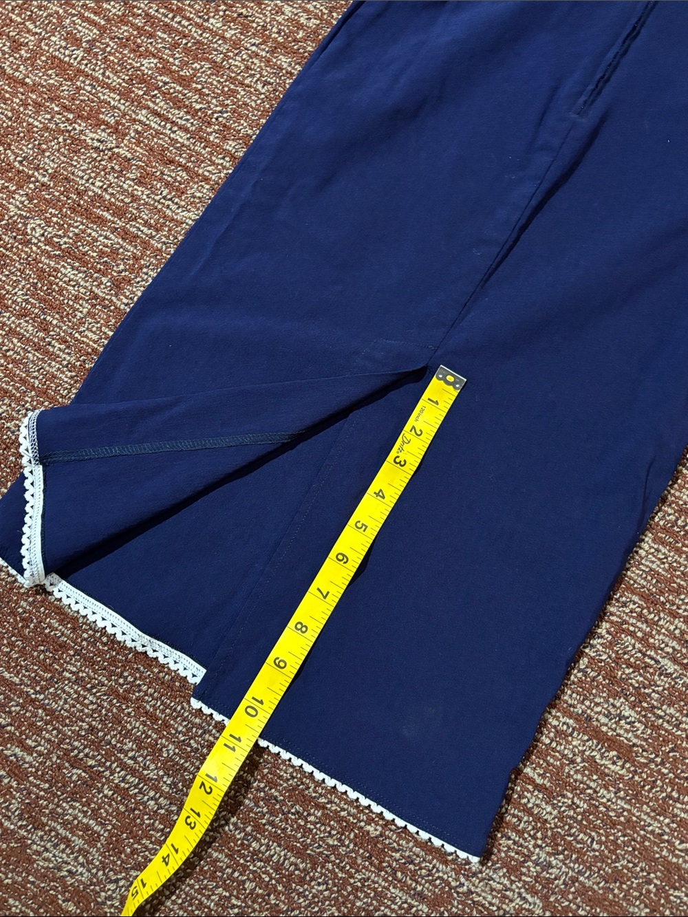 Vintage style fitted stretch navy blue sailor dress eyelet trim tie detail Med - Picture 16 of 16